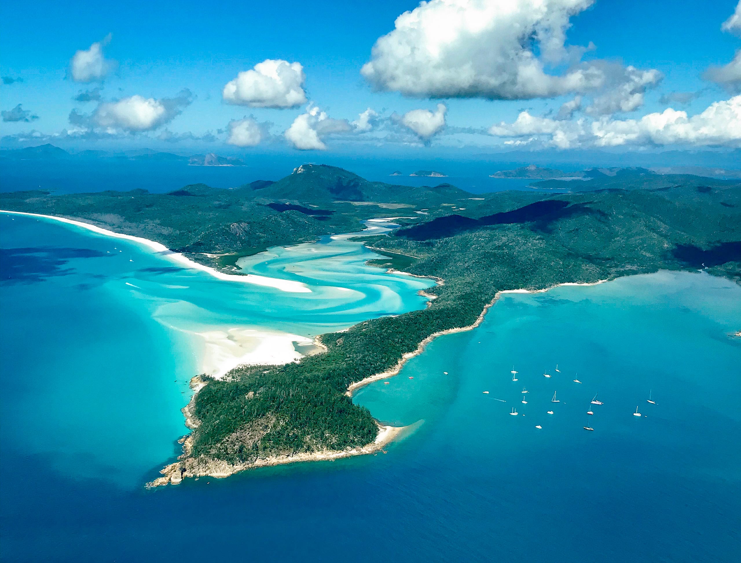 Aerial view of Whitehaven Beach swirling sands in the Whitsundays